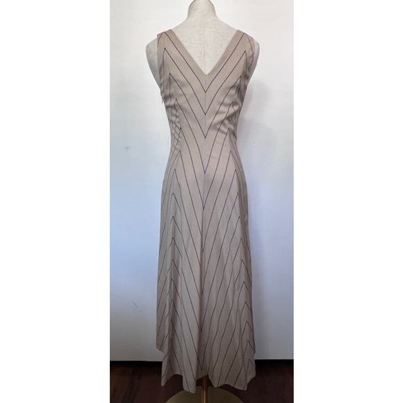 VINTAGE Rare Y2K 2001 MIGUEL ADROVER Striped Creme Navy Dress US 8 - Picture 7 of 12